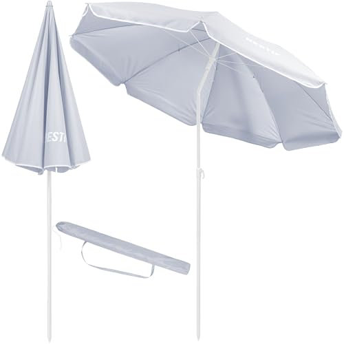 BESTIF Sombrilla de playa con estaca, 160 cm, 180 cm, barra de aluminio inclinable, beige, 200 cm