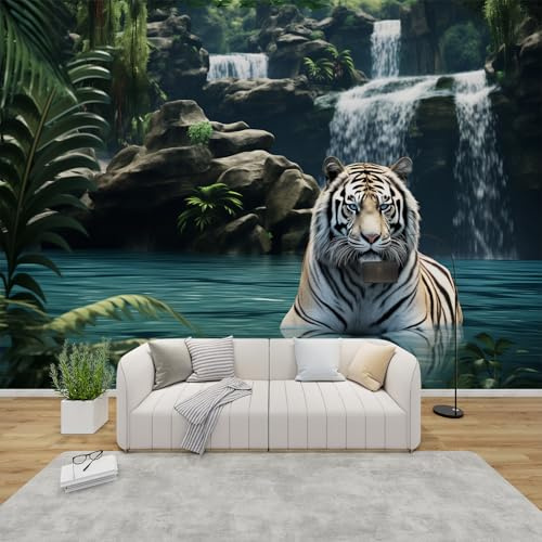 MMYAOKEN Papier Peint Panoramique Tigre 350x256 cm - Décoration Murale 3d Animaux Nature Paysage - Tapisserie Murales Papier Peint Intissé pour Chambre Salon - Poster Tableaux Photo Muraux