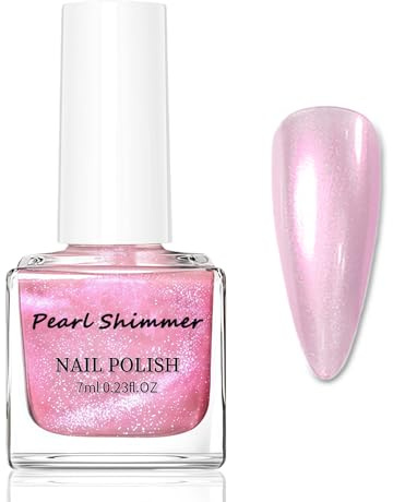 Nagellack Rosa Pearl - Schimmer Glitzer Nagellacke - Light Pink Perlmutt Nagellack Schnelltrocknend - Atmungsaktiver Nail Polish Nagelack Langanhaltend Ohne UV Lampe Für Frauen(Hellrosa, 7ml)
