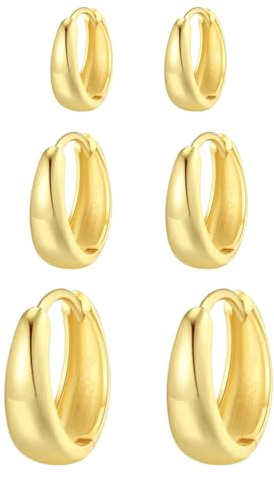 AUNEK 3 Pairs Hoop Earrings Set for Women, Small Chunky Hoops, Lightweight Huggie Earrings, Stackable, Trendy Cartilage, Helix, Lobe Jewelry, Gift-Ready Box