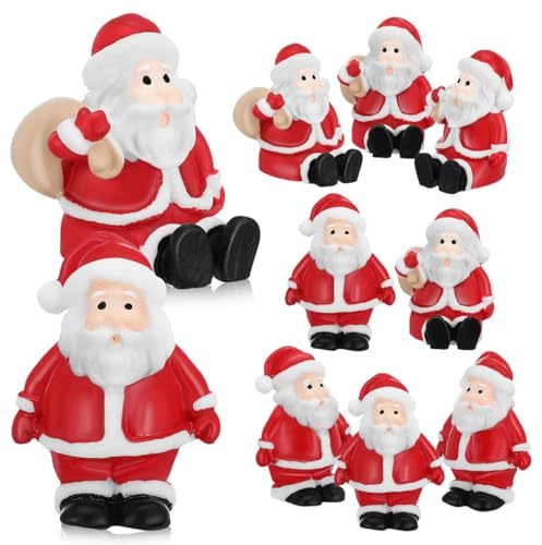 OUNONA Miniatur Weihnachtsmann Figuren Aus Resin 10 StüCk Tischdeko Weihnachten Winterornamente Set FüR Festliche Dekoration Im Wohnzimmer Schlafzimmer Und Garten