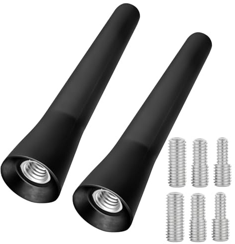 2 Pièces Antenne Voiture Courte 6.5cm, Mini Tige d’Antenne Radio FM/AM Universelle, Antenne Toit Filetée avec 6 Vis M4 M5 M6, Antenne Radio Voiture de Rechange