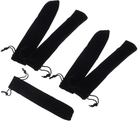 5 Stück-pack Samt Stiftehalter mit Kordelzug für Kinder, Schwarz 3x16 Cm