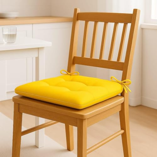 Generico FORTE - Cuscini Sedie Cucina Set da 6 Tinta Unita con Laccetti, Cuscino 40x40 Made in Italy per Cucina e Sale da Pranzo, Cuscini per Sedie da Esterno Giardino, Balcone, Veranda, Giallo