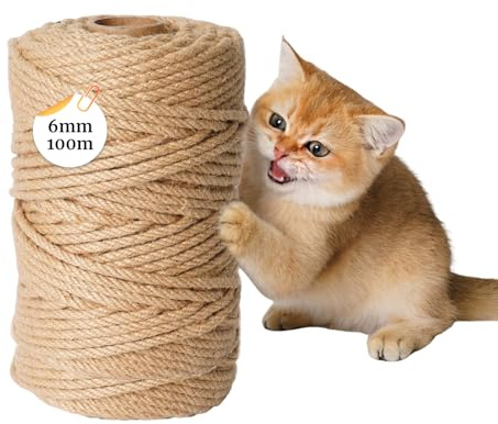 100m Sisalseil für Kratzbaum 6mm, Juteschnur, Kratzbaum Seil, Natur Sisal Seil für Katzen, Kratzseil, Haushalt, Garten, DIY, Dekoration
