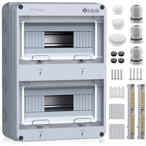 JiGiU Boîte de Distribution 24 Modules Extérieur IP65 ABS Résistant | Coffret Electrique Couvercle PC Transparent, Accessoires Complets, Installation Simple, Adapté à l’Intérieur et à l’Extérieur