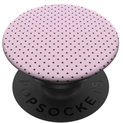 Black Star Polka Dot On Soft Pink Cute Girly Trendy Dotted PopSockets Adhesive PopGrip