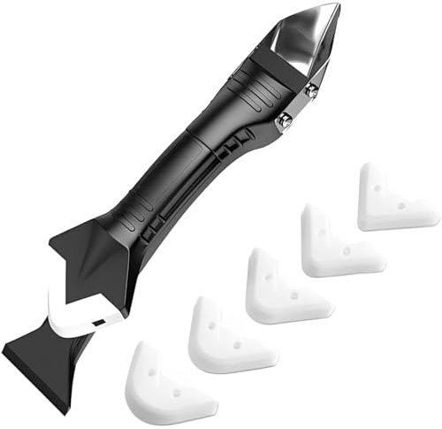 Spatola per Silicone, Raschietto Silicone, Strumenti per Calafataggio, Raschietto Spatola per Sigillante, Togli Silicone di Finitura Sigillante, Rimozione, con 5 teste intercambiabili