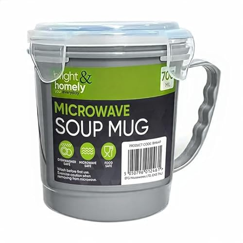 “Microwave Soup Mug 700ml – Large Capacity Mug with Lid for Soup, Noodles & Hot Drinks” (Grey)