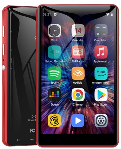 SWOFY Lecteur MP3 de 80 Go avec Bluetooth et WiFi, écran tactile de 4,0 pouces, stéréo portable, radio FM, enregistreur, e-book et navigateur (noir) (rouge)
