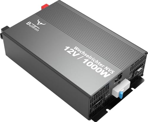 BullTron Wechselrichter 12V 1000W mit Netzvorrangschaltung, 16A Sicherung, FI-Schutzschalter, grün