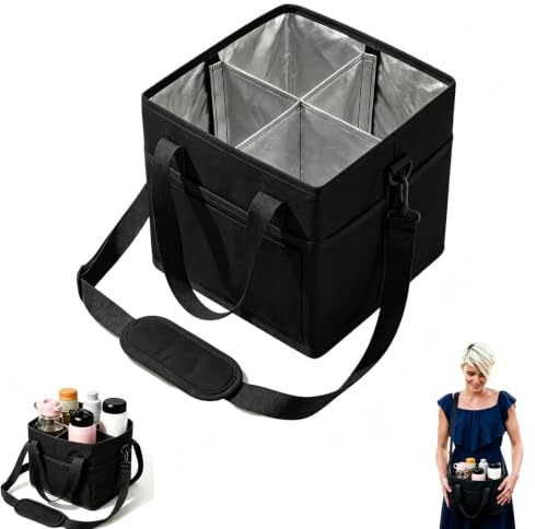 Insulated Drink Carrier Bag with Shoulder Strap Holiday Family Size 4 Compartment Portable Drinks Holder Carrier for Water Bottles Reusable Small Cooler Bag Storage for Outdoor Sports Travel (Black)