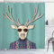 ABAKUHAUS Hipster Duschvorhang, Deer mit bunten Pullover, Stoffliches Gewebe Badezimmerdekorationsset mit Haken, 175 x 200 cm, Mehrfarbig