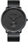 BUREI Uhren Herren Analog Quarz Armbanduhr mit Edelstahlarmband für Herrenuhr Ultradünne Schwarze Uhr Herren Wasserdicht(schwarz)