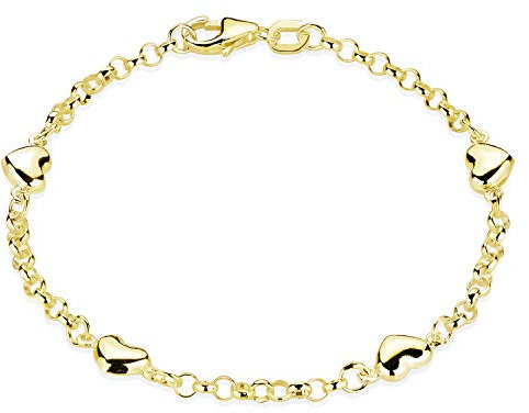 Materia Mädchen Armband Gold mit Herzen - Armkette Kinder Silber 925 vergoldet SA-108-Gold