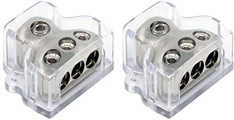 ZOOKOTO 1X0GA In/3X4GA Out Power Distribution Block, Auto Car Audio Amplifier 1 in 3 Ways Fuse Holder Circuit Protector (3 Way 2Pcs)