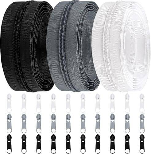 DOITEM 5 mm Reißverschluss 15 Meter Nylon Endlosreißverschluss Set mit Schieber und Zipper - 3 Farben