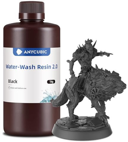 ANYCUBIC Wasser Abwaschbar Resin 2.0, 3D Drucker Resin Water Washable, Anti-Vergilbung, UV Resin 405nm Standard Photopolymer Harz Geringer Geruch für alle LCD 3D Drucker, Schwarz 1000g