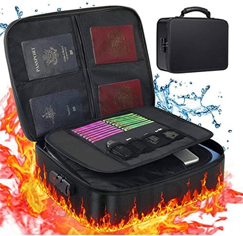 File Storage Box Fireproof Document Bag Organizer with Safe Code Lock Large Capacity Multi-Layer File Storage, Money, Documents, Jewelry, Zipper Closure for Maximum Protection, Diploma(Black)