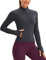 CRZ YOGA Damen Butterluxe Full Zipper Sport Jacke Zip Tasche Crop Running Laufjacke Gym Langarmshirt Sweatjacke mit Daumenloch Melanit 44