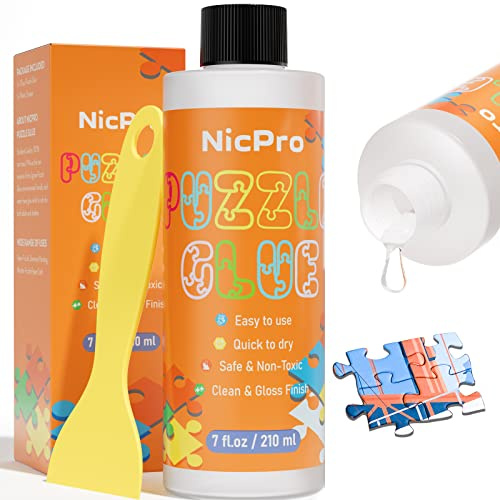 Nicpro 210 ML Colle Puzzle avec Deux applicateurs, préserve Les Puzzles Finis, séchage Rapide, Non Toxique et Transparente, kit de Colle Glue pour Adultes, pour 3000/4500/5000 pièces