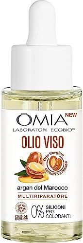 Omia, Olio Viso Antietà Multiriparatore con Argan del Marocco, Trattamento Viso Antirughe ed Elasticizzante, Vegano e Dermatologicamente Testato, 30 ml