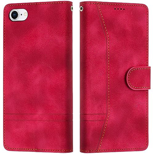 LiLuLa Cover per iPhone SE 2020 / 8 / 7 (4,7 Pollici), Custodia in Pelle PU Flip Libro con Magnetica e Silicone TPU Antiurto (Rosso)