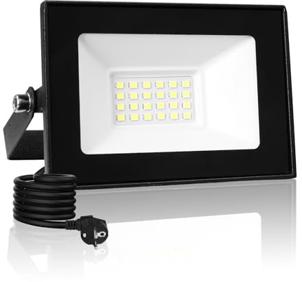 20W Faretto LED Esterno con Spina & Cavo 9.84FT,2000LM Faretti LED Esterno,6500K Bianco Faro LED Esterno,Impermeabile IP66 Proiettore Fari da Esterno,Proiettore LED per Giardino Cantiere Garage