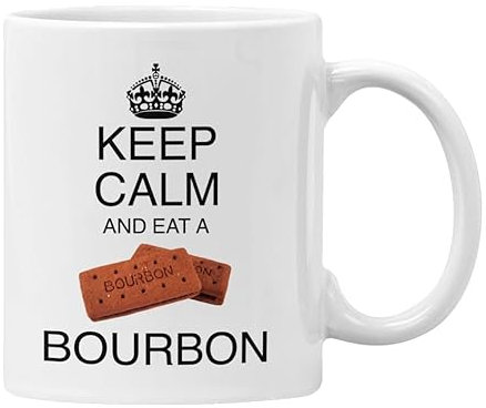 Plumfoolery Keep Calm and Eat A Bourbon Mug Coaster Funny Bourbon Gifts for Men Women British Biscuits (White)