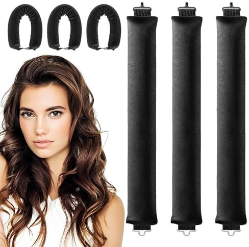 3 Stück Hitzefreie Lockenwickler, Heatless Curls Band mit Haken, Overnight Blowout, Overnight Curls Hair Curler No Heat, Hitzefreie Lockenwickler für Mittleres Langes Haar (Schwarz)