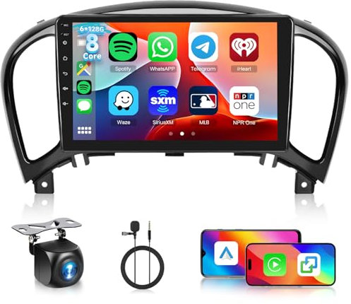 6GB+128GB Autoradio per Nissan Juke J15 2010-2019/ YF15 Infiniti ESQ 2011-2017 8-Core Android Autoradio Bluetooth GPS, Hodozzy 9 Pollici Touchscreen CarPlay Android Auto, WiFi DSP, FM RDS Telecamera