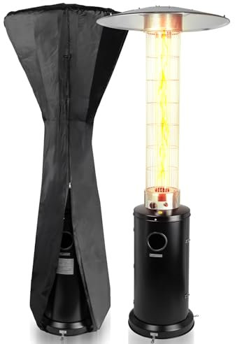 MalTec Heizstrahler Terrassenheizer Gasheizschirm 13KW, bis 20m² Terrassengasheizung Abdeckung Stahl Räder Schlauch