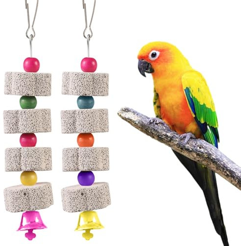 2 Piezas Piedra de Calcio para Picos de pájaros para Loros, Piedra Molar Juguetes para Loros, Juguetes Grandes para Masticar Pájaros, Juguete para Masticar Pájaros, para Cacatúas, Periquitos, Hamsters