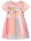 Baogaier Robe Fille Enfant Manche Courte Coton Été Rose Fleur Cheval Chic Paillette Princesse Brillante Tulle Tunique Broderie Elegante Filles T-Shirts Anniversaire Vêtements 2-3 Ans