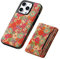 Cork Flower Painting Wallet Case for iPhone 16 Pro Max, 16, 15, 14, 13, 12 Series, Compatible with Magsafe, Cute Girly Magnetic Phone Cover for Women, with Card Holder and Stand (16 Pro,Red)