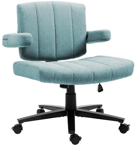 Vigosit Criss Cross Chair mit Rädern, verstellbarebreite Armlehne Criss Cross Chair, Anti-Grip-StoffKomfort Kissen Modern Style Swivel schneidersitz Stuhl für Home Vanity Desk Office (Blue)