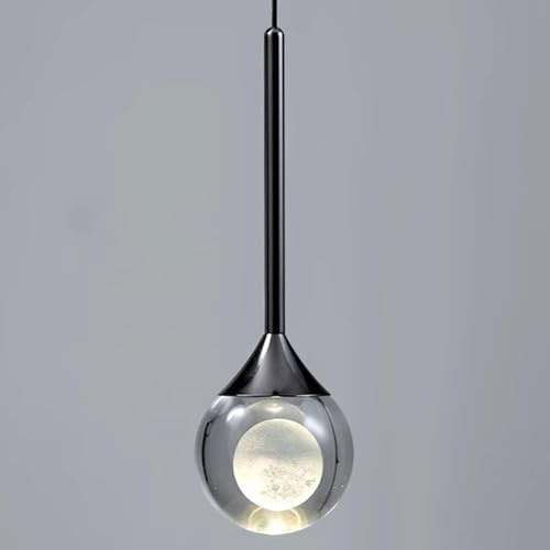 AIRUI Kristall Kugel Pendelleuchte Modern Mini Mond Kronleuchter Verstellbar LED Glas Hängelampe Für Schlafzimmer Esstisch Kücheninsel(7W,Black, Tricolor)