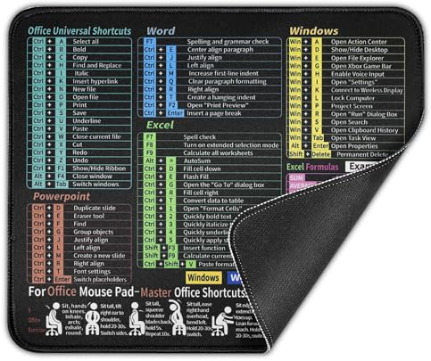 Yimomoyi Petit Tapis de Souris, 300x250x3 mm Tapis Souris avec Raccourcis Excel Mouse Pad Antidérapant en Caoutchouc Mousepad pour Bureau pour Ordinateur, Bureau, Gamer, Ordinateur