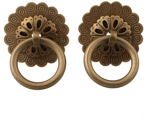 Schubladengriffe aus Messing, 2 Stück, Vintage, chinesisch, antikes Kupfer, Schrank-Ringgriffe, 4,2 x 5 cm, für Möbel, Schrank, Tür, Hardware, 3,5 cm Ring