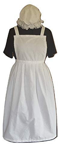 SPARKLES Ladies Fancy Dress Full Apron & MOP Cap Victorian Tudor Edwardian Poor WW1 (Medium) - White