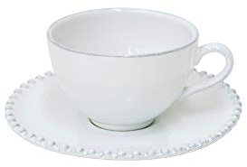 Costa Nova, Pearl Kollektion, Steinzeug Geschirr, Teetasse und Untertasse, weiß, 0.25 L, 6 teilig