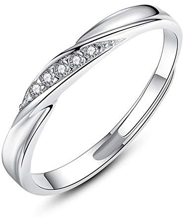 Josfeva Damen Trauringe Paar Ringe, 925 Sterling Silber Offen Verstellbar Partnerringe Verlobungsring Hochzeitsring Band Ring mit Weiß Zirkonia, Geschenk für Ehefrau Mann Freundin Freund