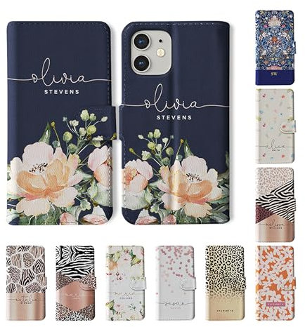 Tirita Personalised Wallet Phone Case for iPhone 6 & 6s With Card Holder – Leather Flip Case or Cover With Custom Name – Cute Personalised Gift for Women [12. Floral Pink English Roses]