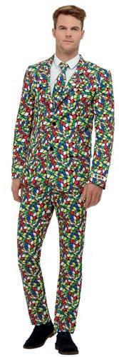 Smiffys Rubik's Cube Anzug, Mehrfarbig, mit Jacke, Hose und Krawatte