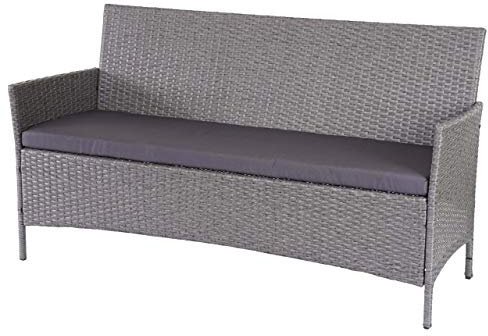 Mendler 3-Sitzer Poly-Rattan Gartenbank Halden, Sitzbank - grau, Kissen anthrazit