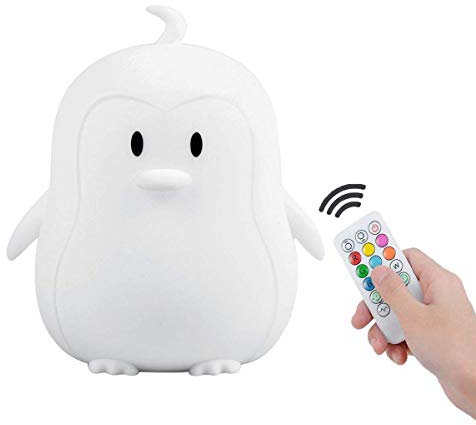Tianhaixing Veilleuse Enfant Lampe Pingouin Silicone Souple Lampe Chevet 9 Couleurs Rechargeable Télécommande LED Veilleuse pour Cadeau/Bureau/Chambre à Coucher/Salon/Extérieur