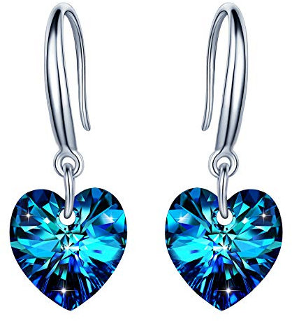 Unendlich U Damen Fashion 925 Sterling Silber Ohrhänger Herz des Ozeans Blau Kristall Herz Haken Ohrringe Earrings Creolen,Weihnachtsgeschenke