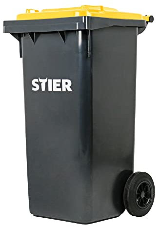 Poubelle grande capacité à 2 roues STIER, 120 l, gris/jaune, lxPxH 475x550x930 mm