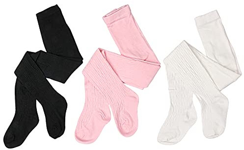 Dsaren 3 Paires Collant Coton Bebe Collant Fille Hiver Thermiques Chaussettes Tricotées Jambières Enfant (M (2-3 ans))