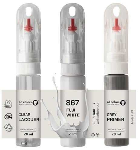 SD COLORS Fuji White 867 Lackstift, 20 ML, praktischer Pinsel für die Reparatur von Kratzern (Farbe + Grundierung + Lack)